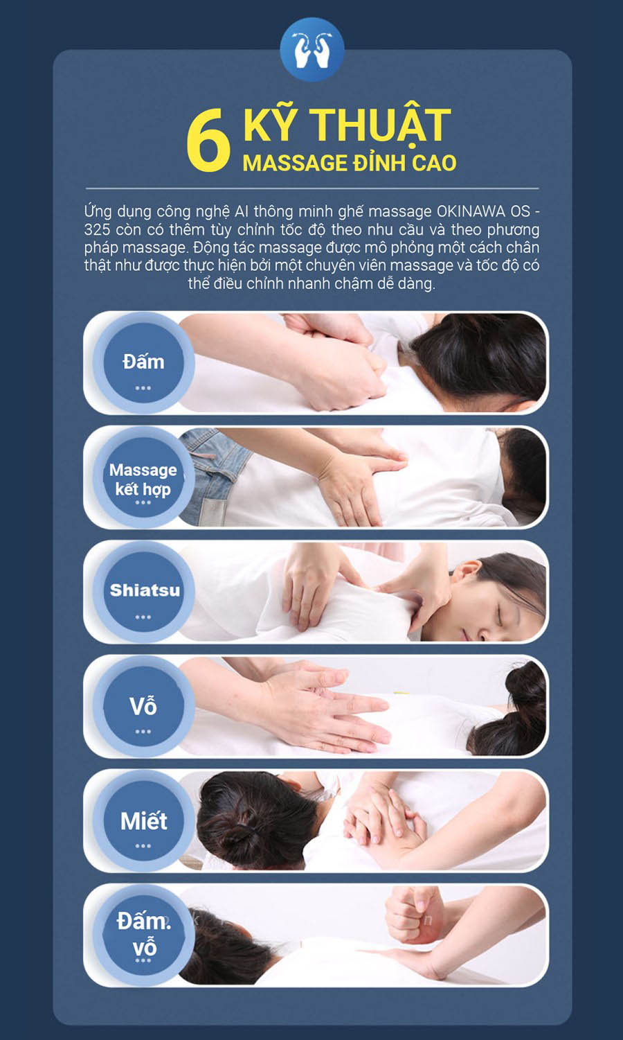 6 kỹ thuật ghế massage Okinawa OS -325