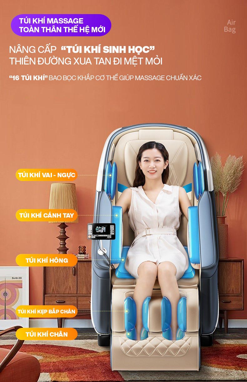 Hệ thống túi khí sinh học ghế massage OKINAWA OS - 207