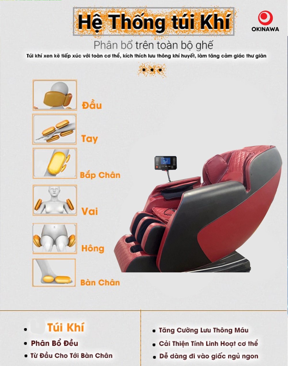Hệ thống túi khí ghế massage OKINAWA OS - 335